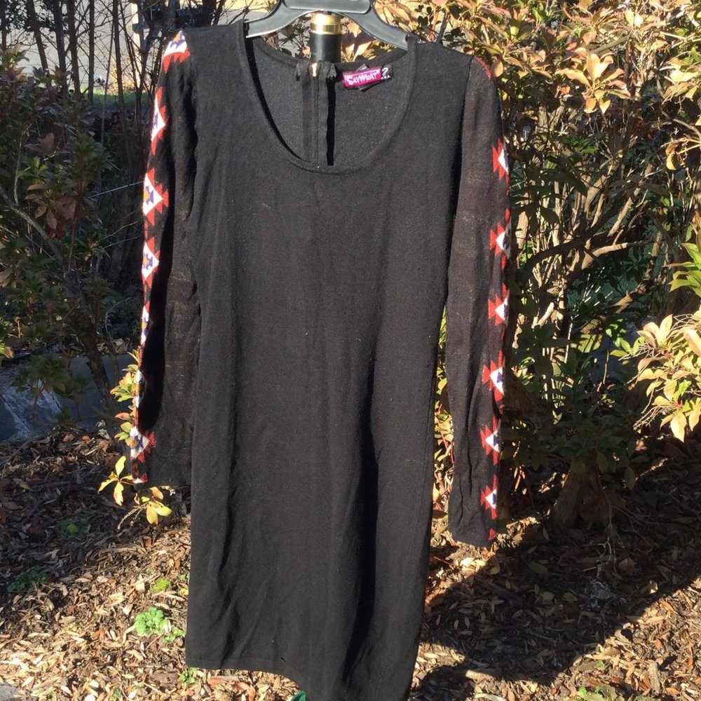 SayWhat Art Print on Outer Longsleeve Sweater Dress